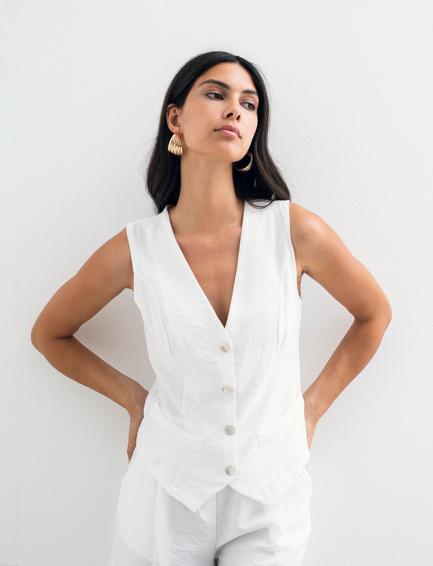 Gilet con bottoni in viscosa - Bianco