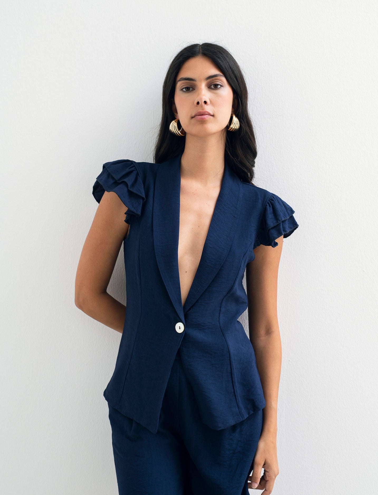 Giacca corta con maniche con arriccio - Blu