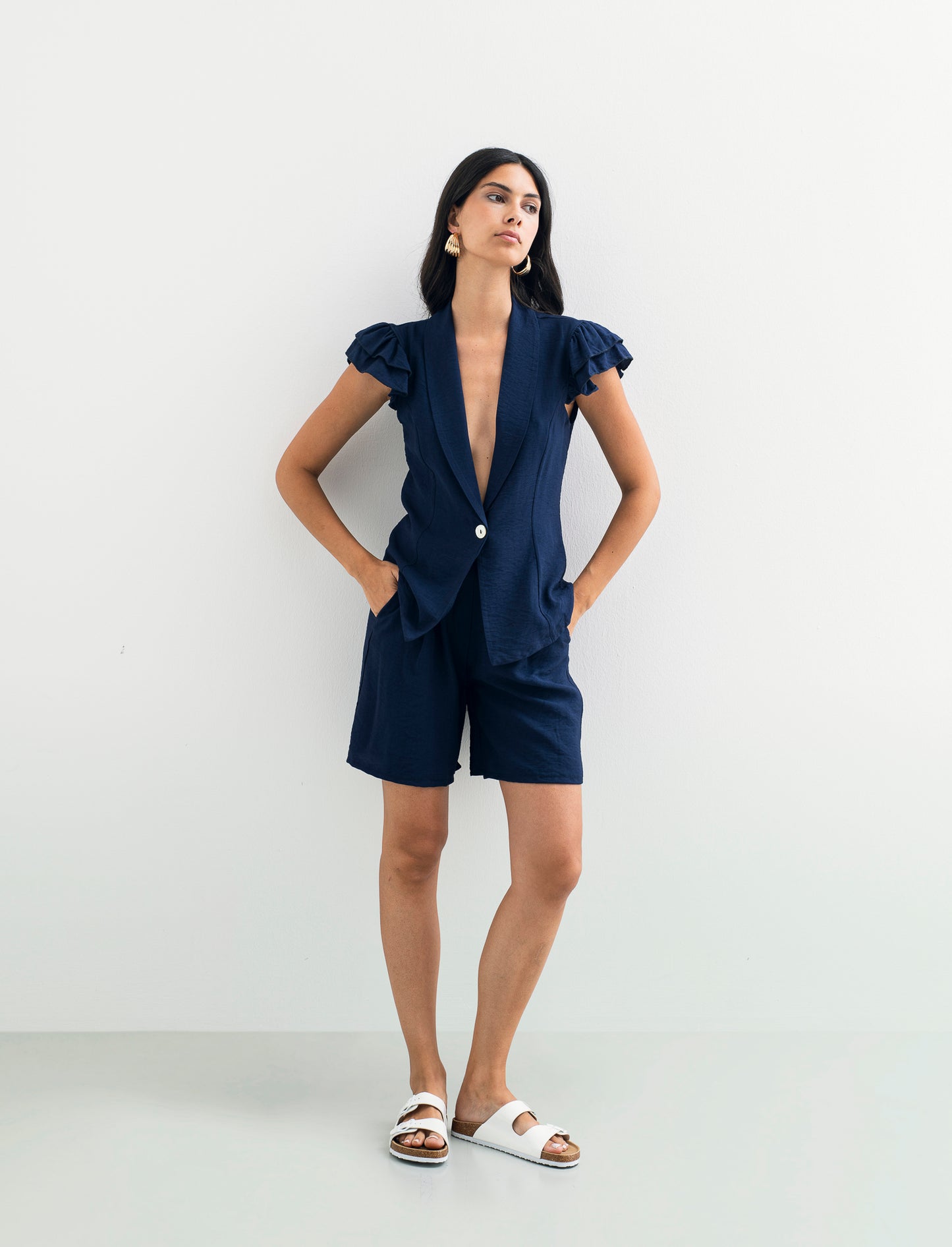 Giacca corta con maniche con arriccio - Blu