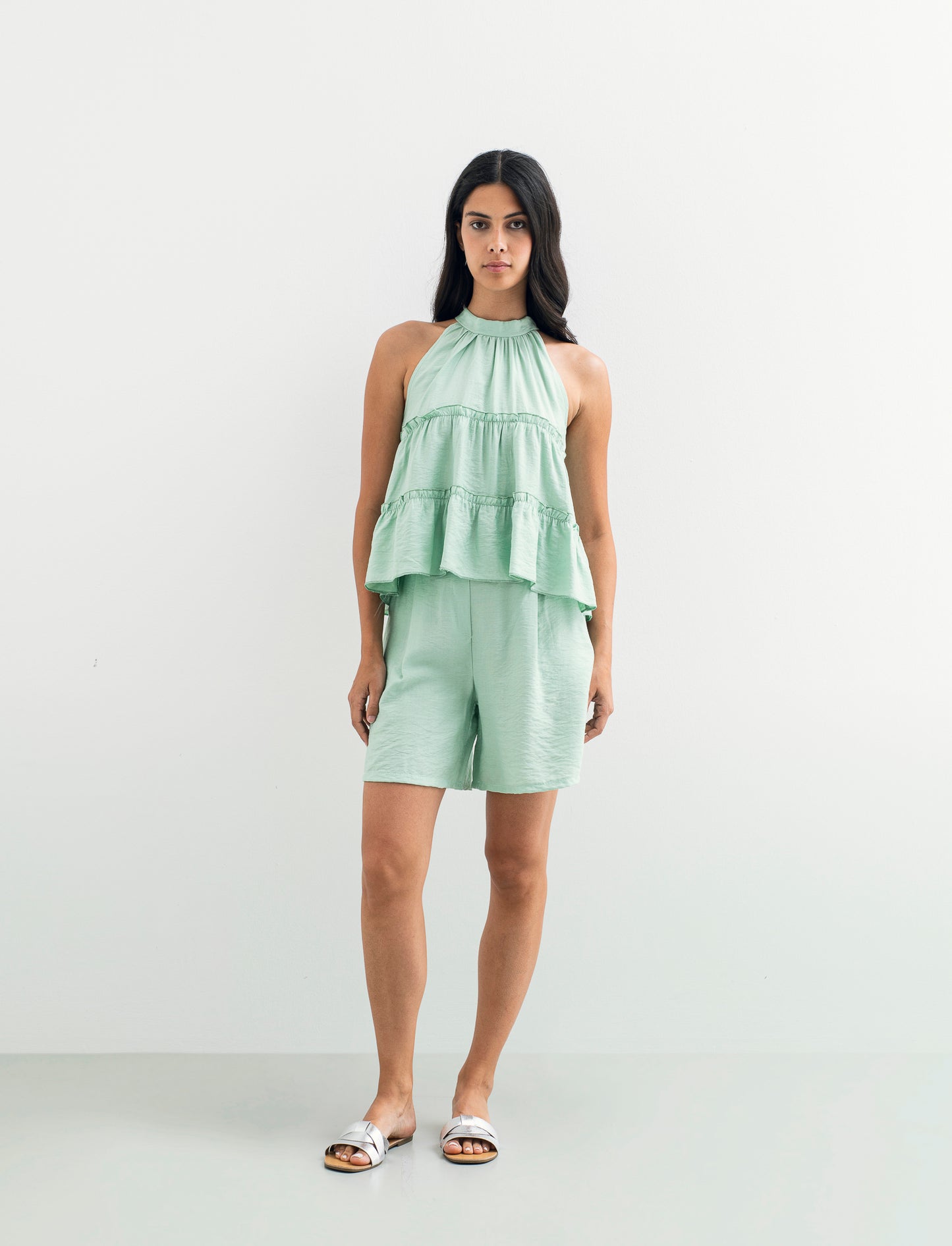 Short con passanti e pinces - Verde acqua