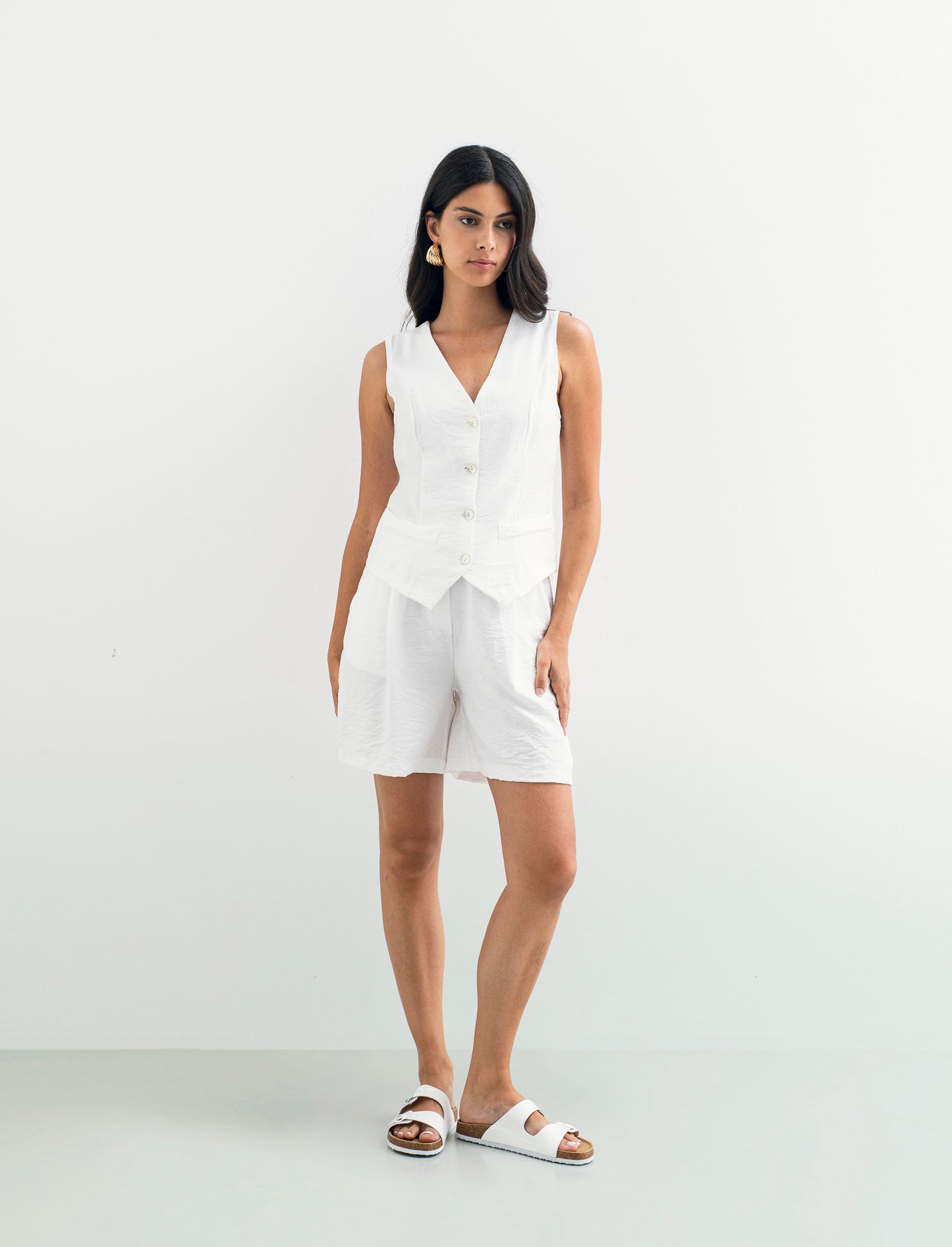 Short con passanti e pinces - Bianco