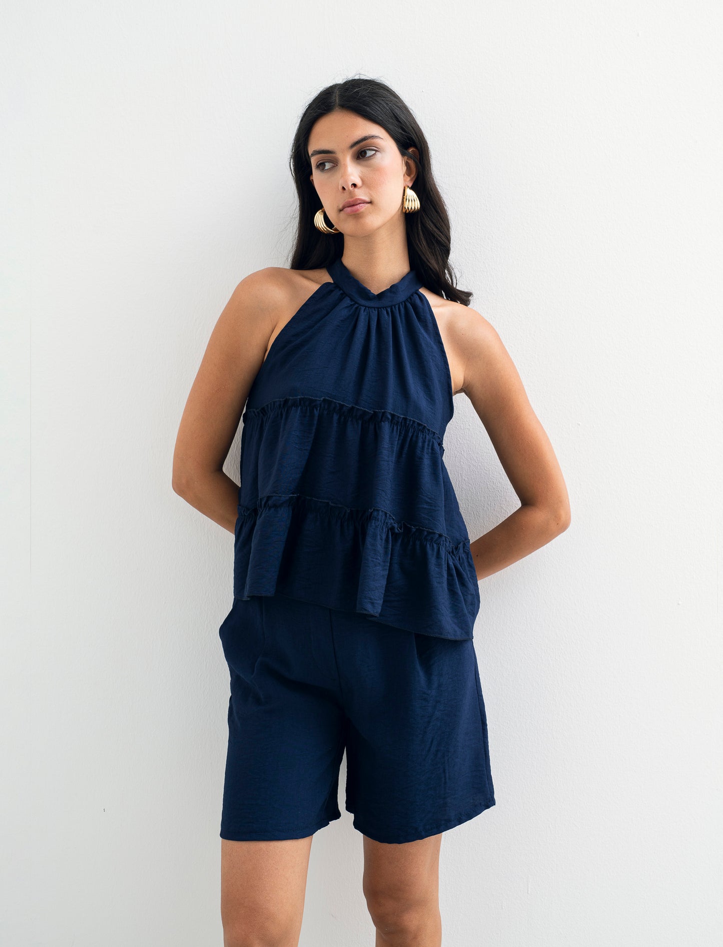 Top con rouches - Blu