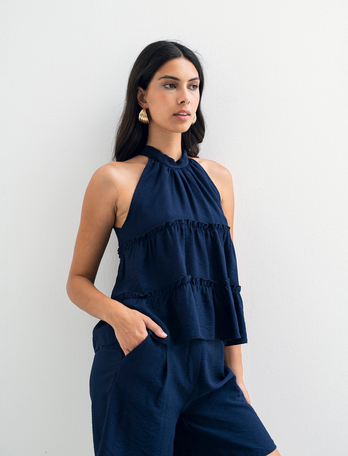 Top con rouches - Blu