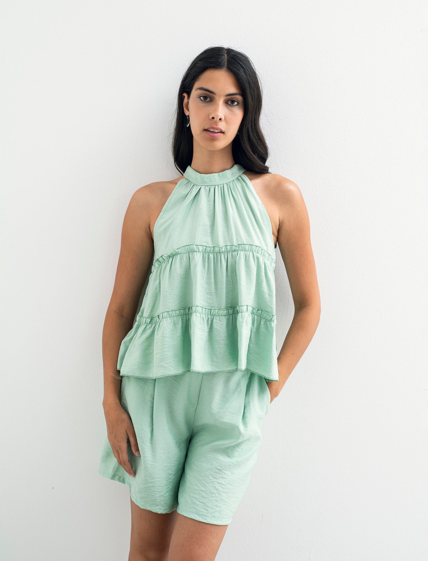 Top con rouches - Verde acqua