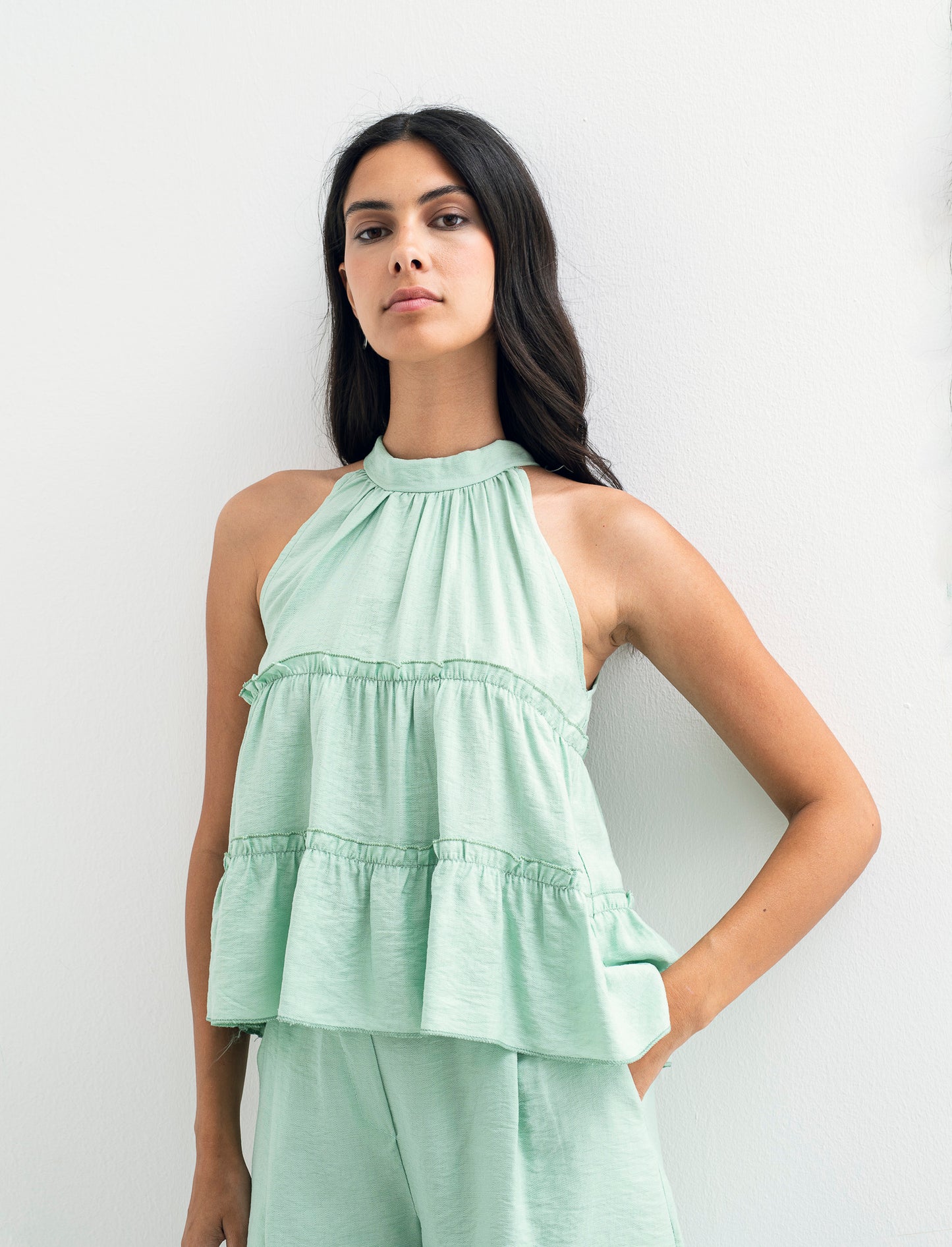 Top con rouches - Verde acqua