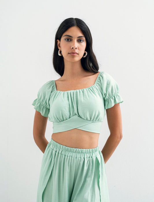 Top con manica elastica - Verde acqua