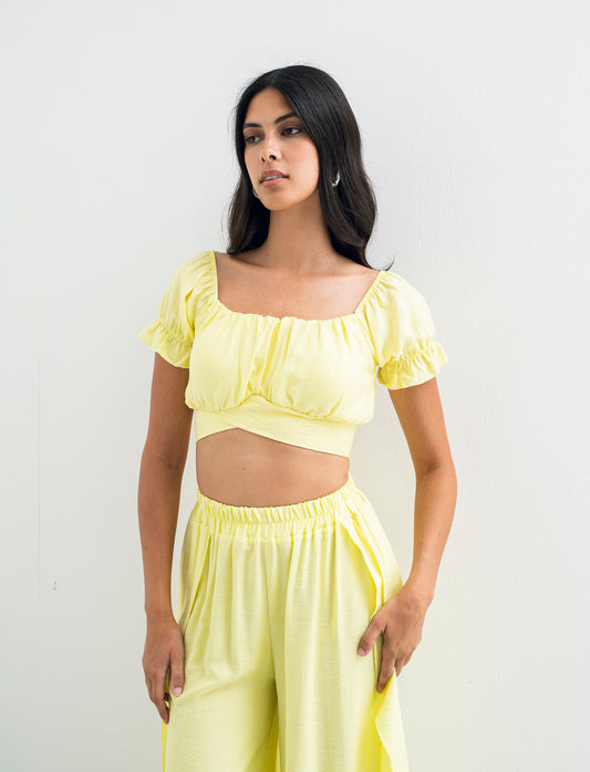 Top con manica elastica - Giallo