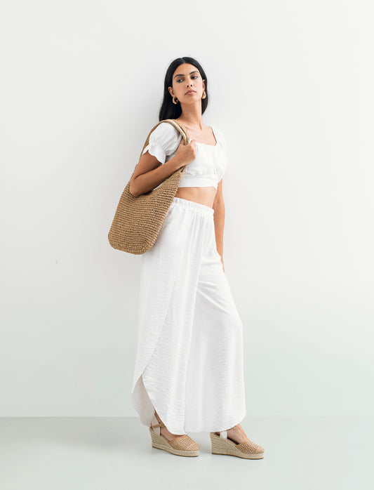 Top con manica elastica - Bianco