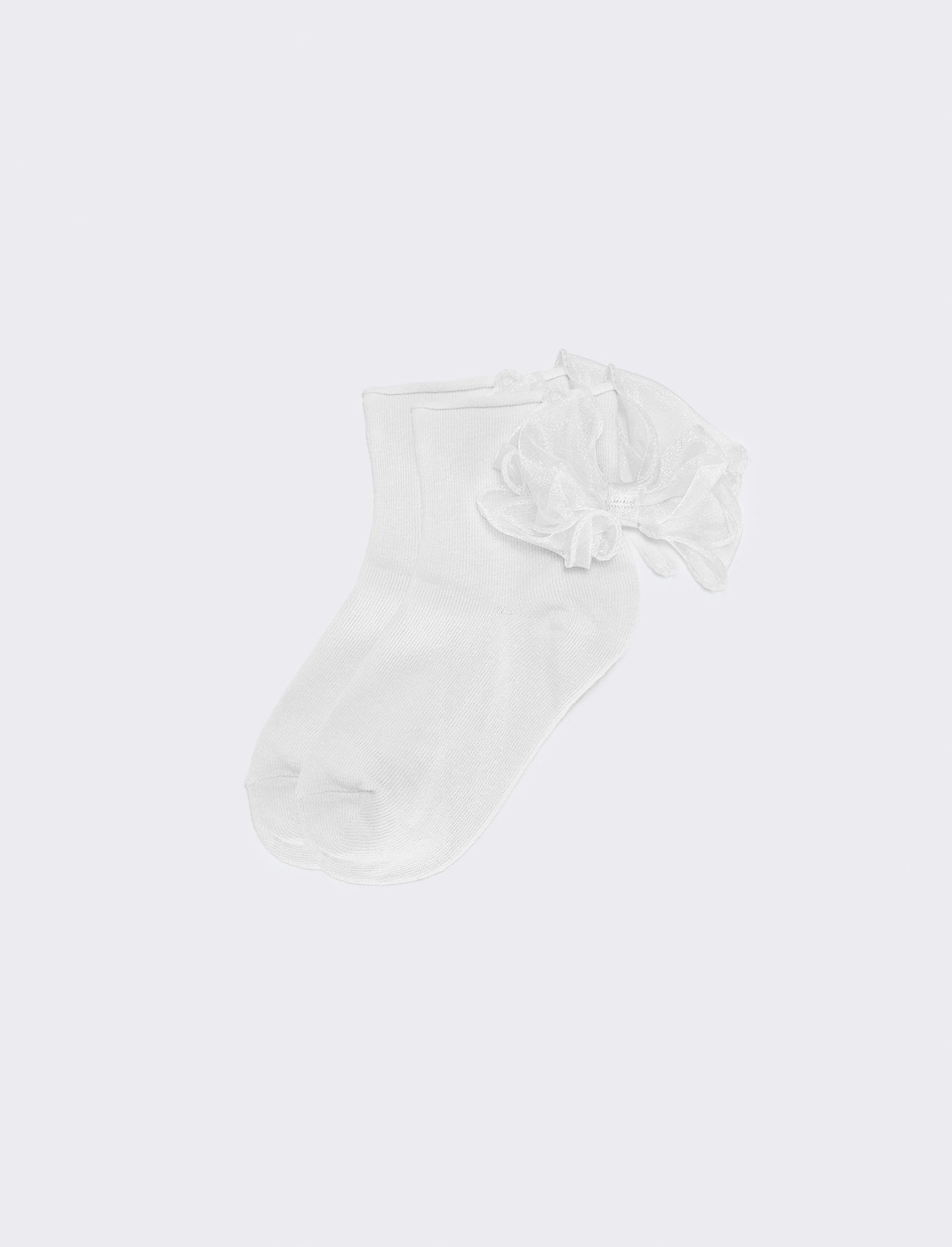 Calzino bambina con fiocco in tulle - Bianco