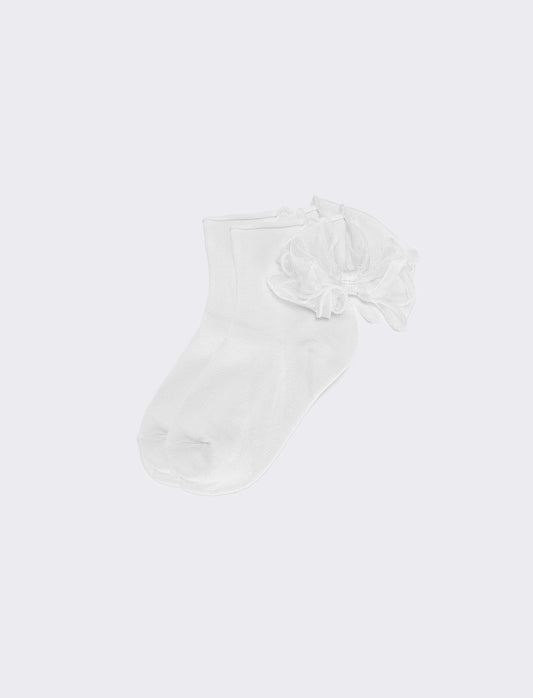 Calzino bambina con fiocco in tulle - Bianco