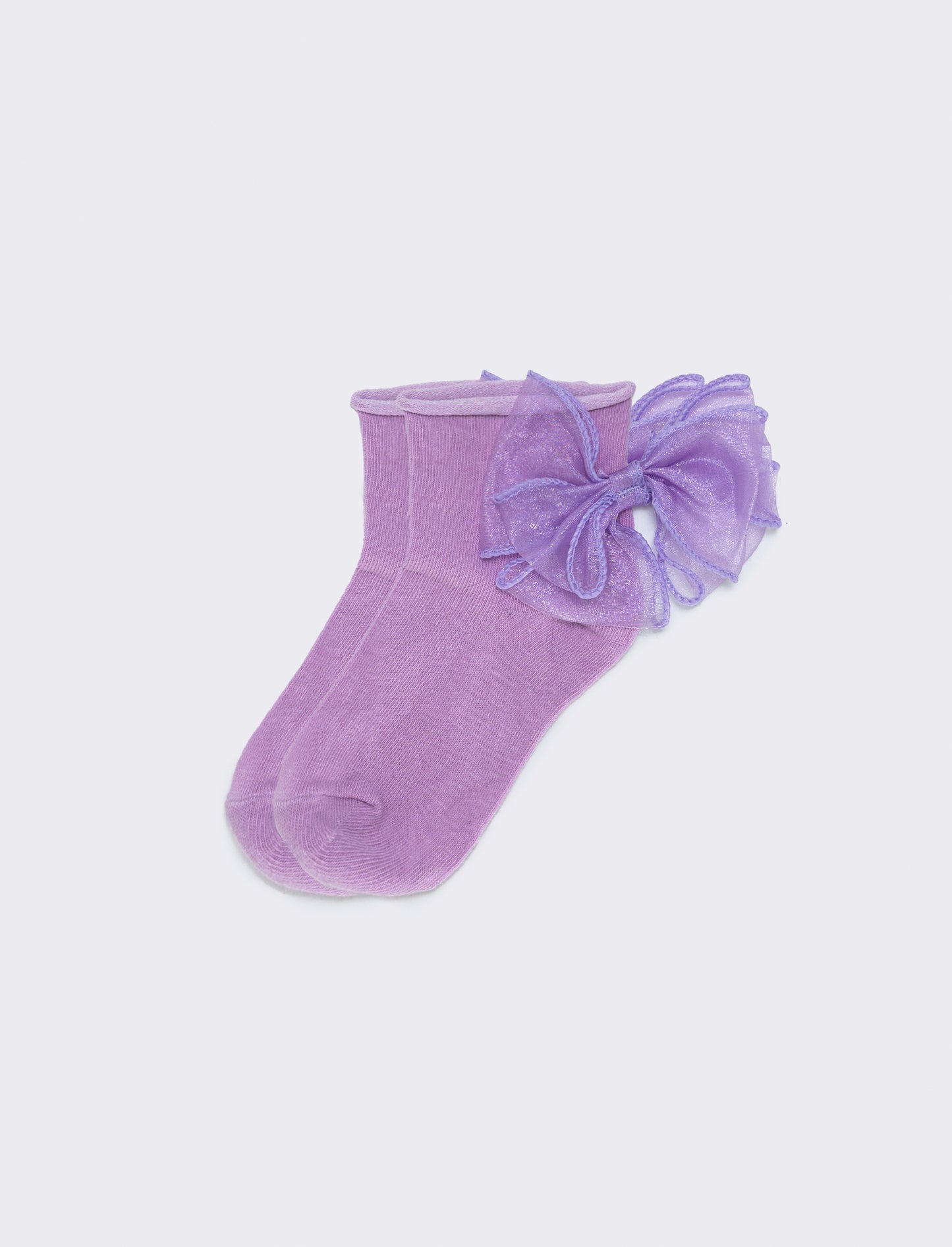 Calzino bambina con fiocco in tulle - Lilla