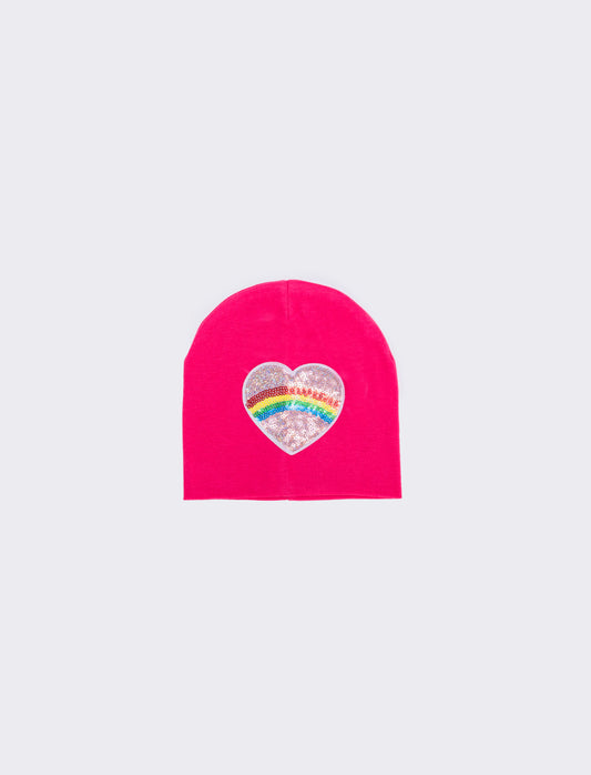 Cappello cuffia con patch a cuore - Fuxia