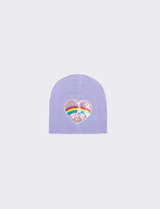 Cappello cuffia con patch a cuore - Lilla