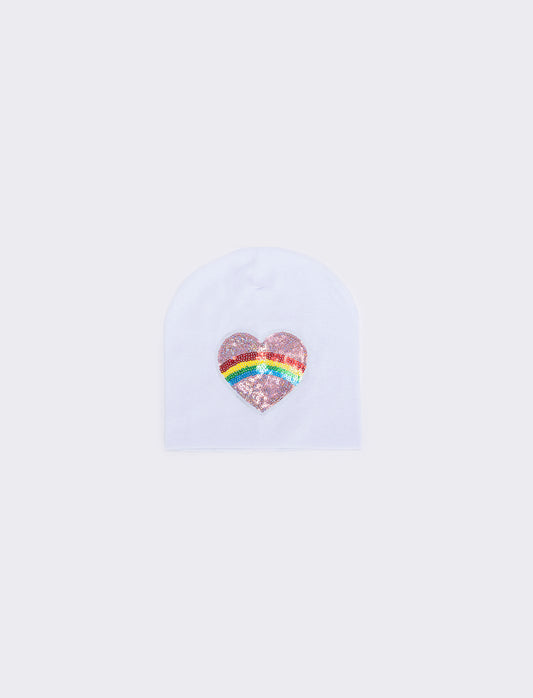 Cappello cuffia con patch a cuore - Bianco