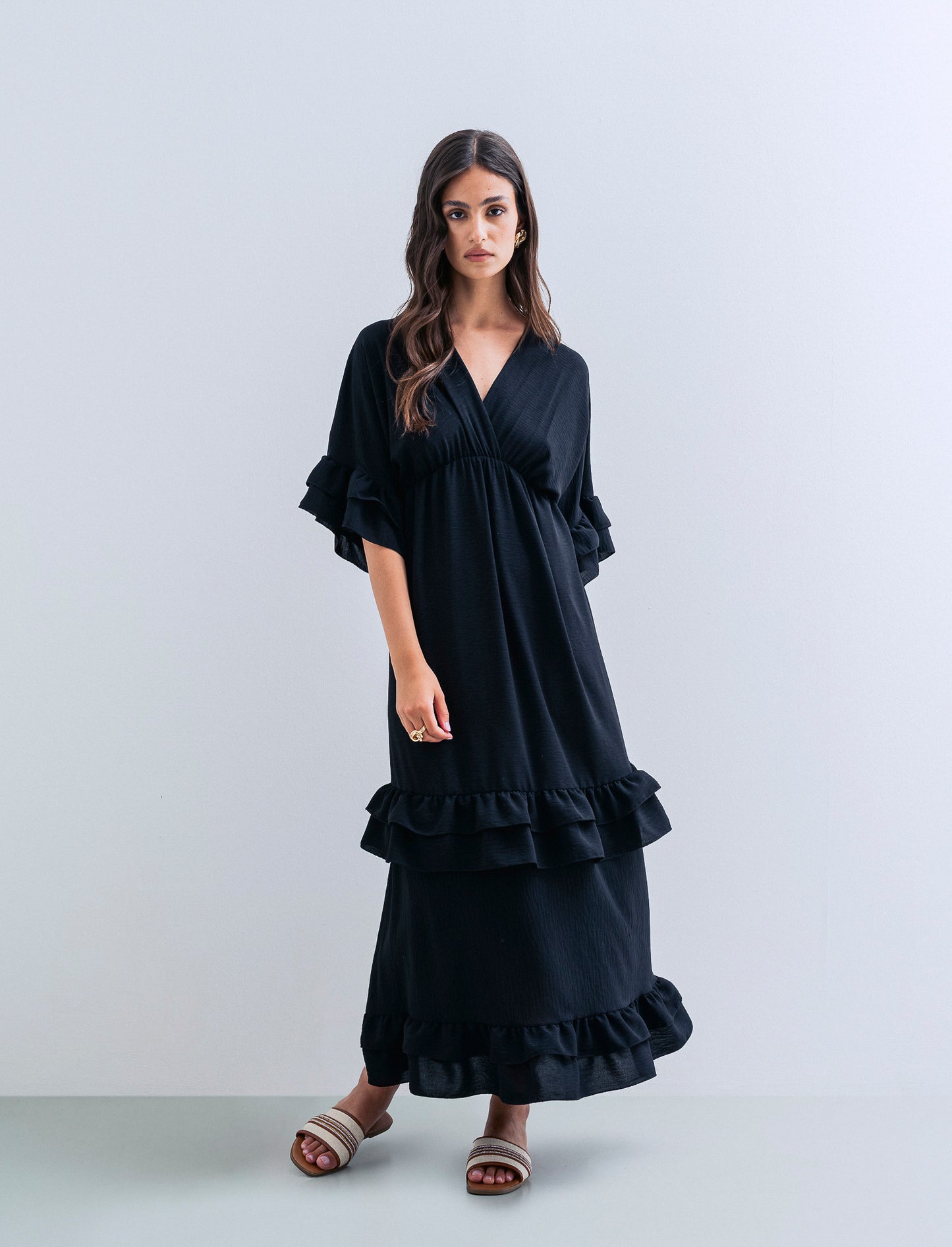 VESTITO INCROCIO CON BALZA AL FONDO - Nero