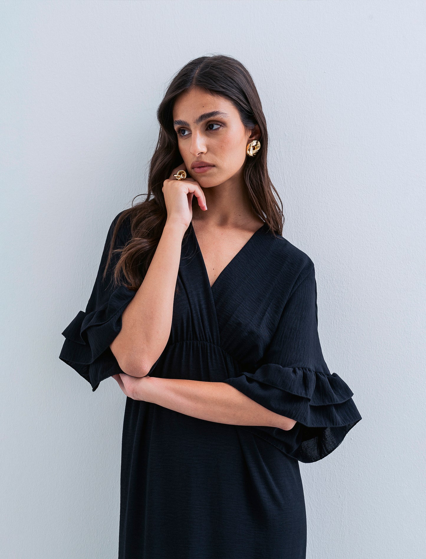 VESTITO INCROCIO CON BALZA AL FONDO - Nero