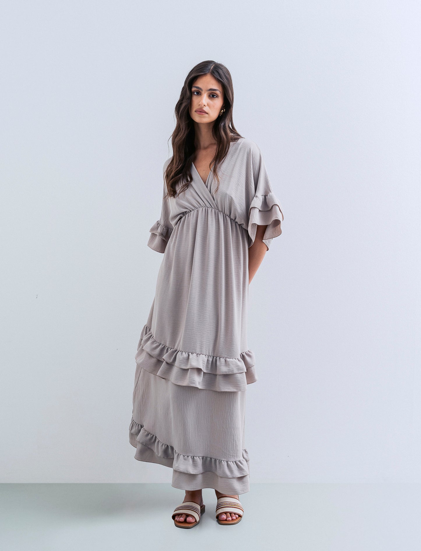 VESTITO INCROCIO CON BALZA AL FONDO - Grigio fango