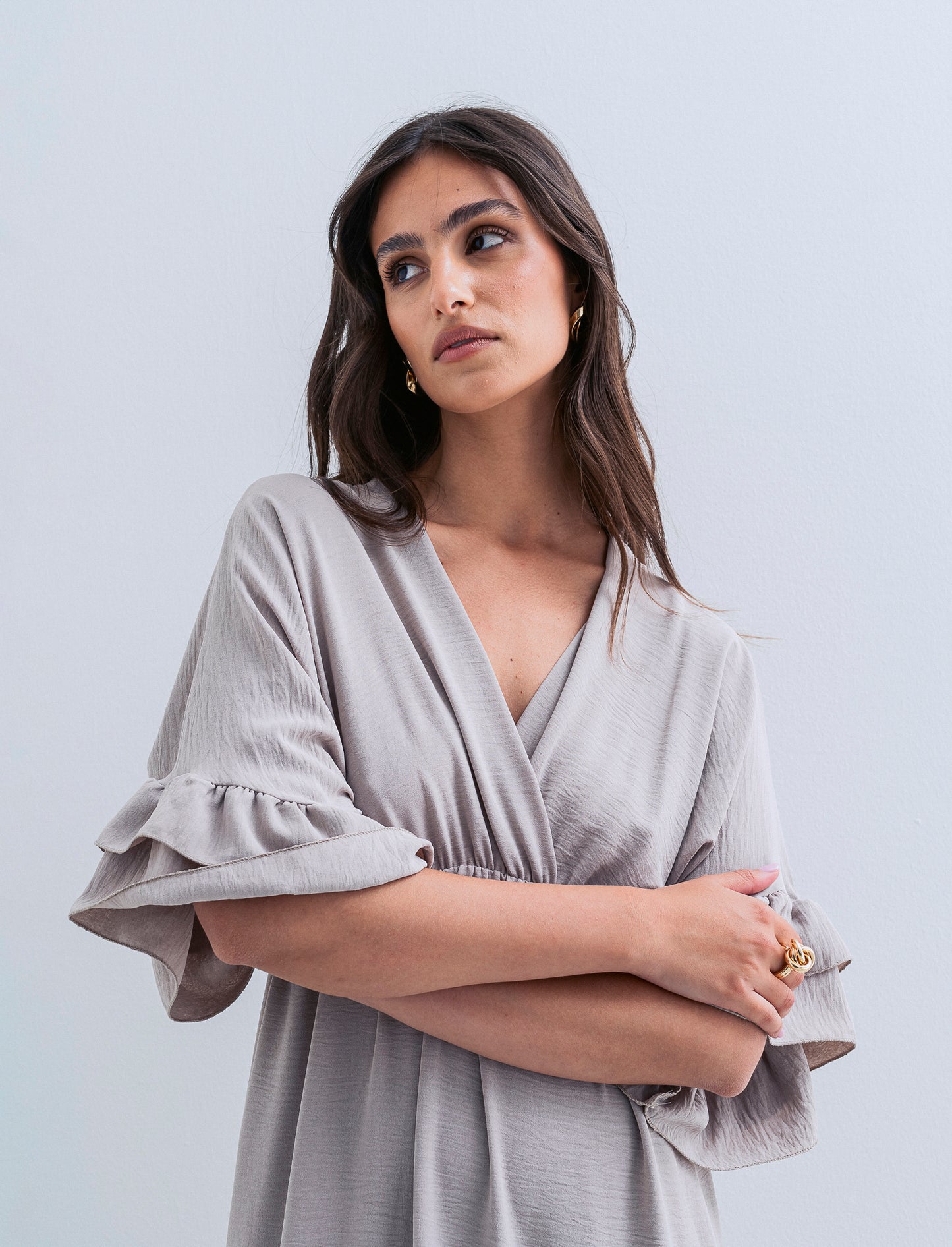 VESTITO INCROCIO CON BALZA AL FONDO - Grigio fango
