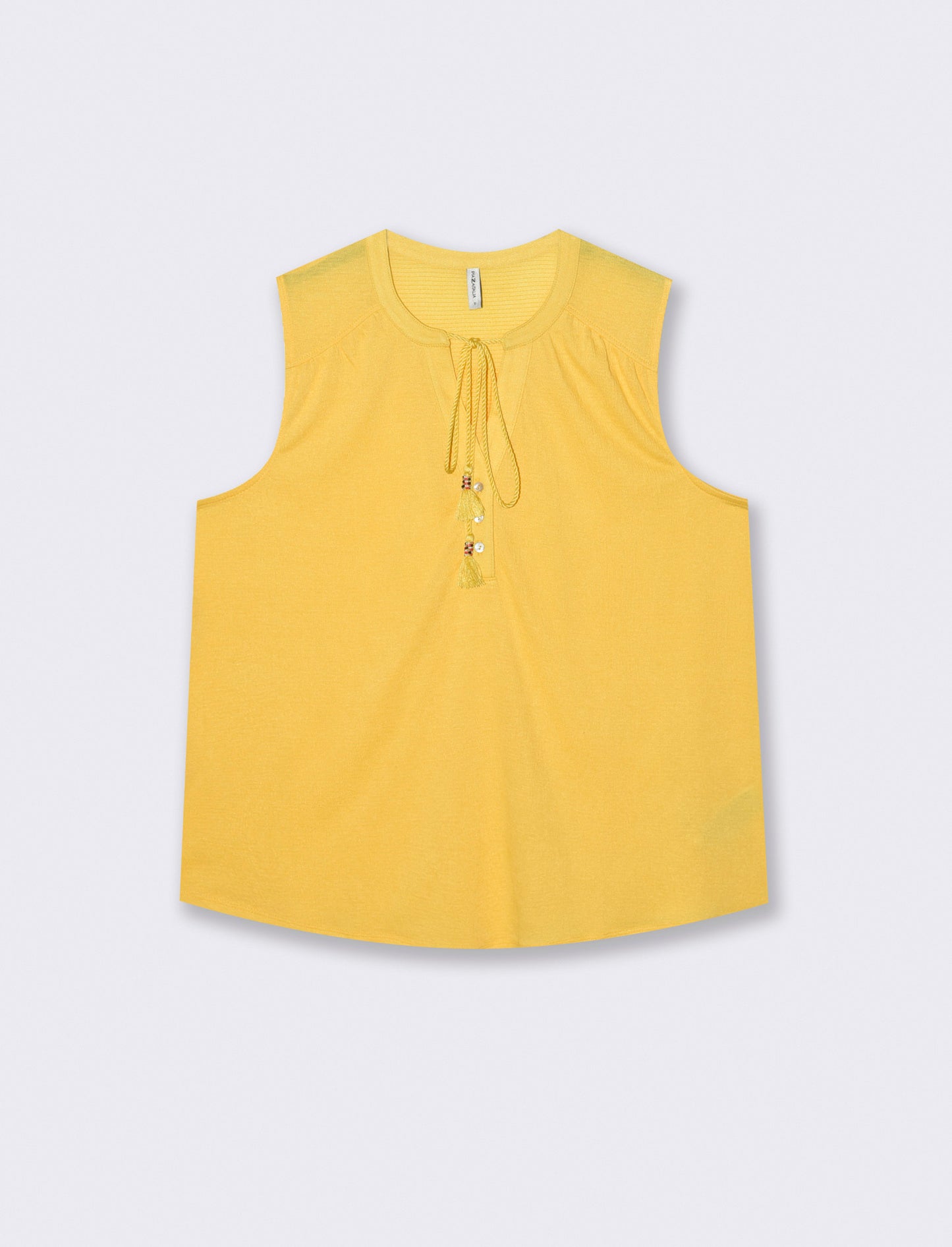 Camicia Giromanica con Scollo a V e Laccetto - Giallo limone