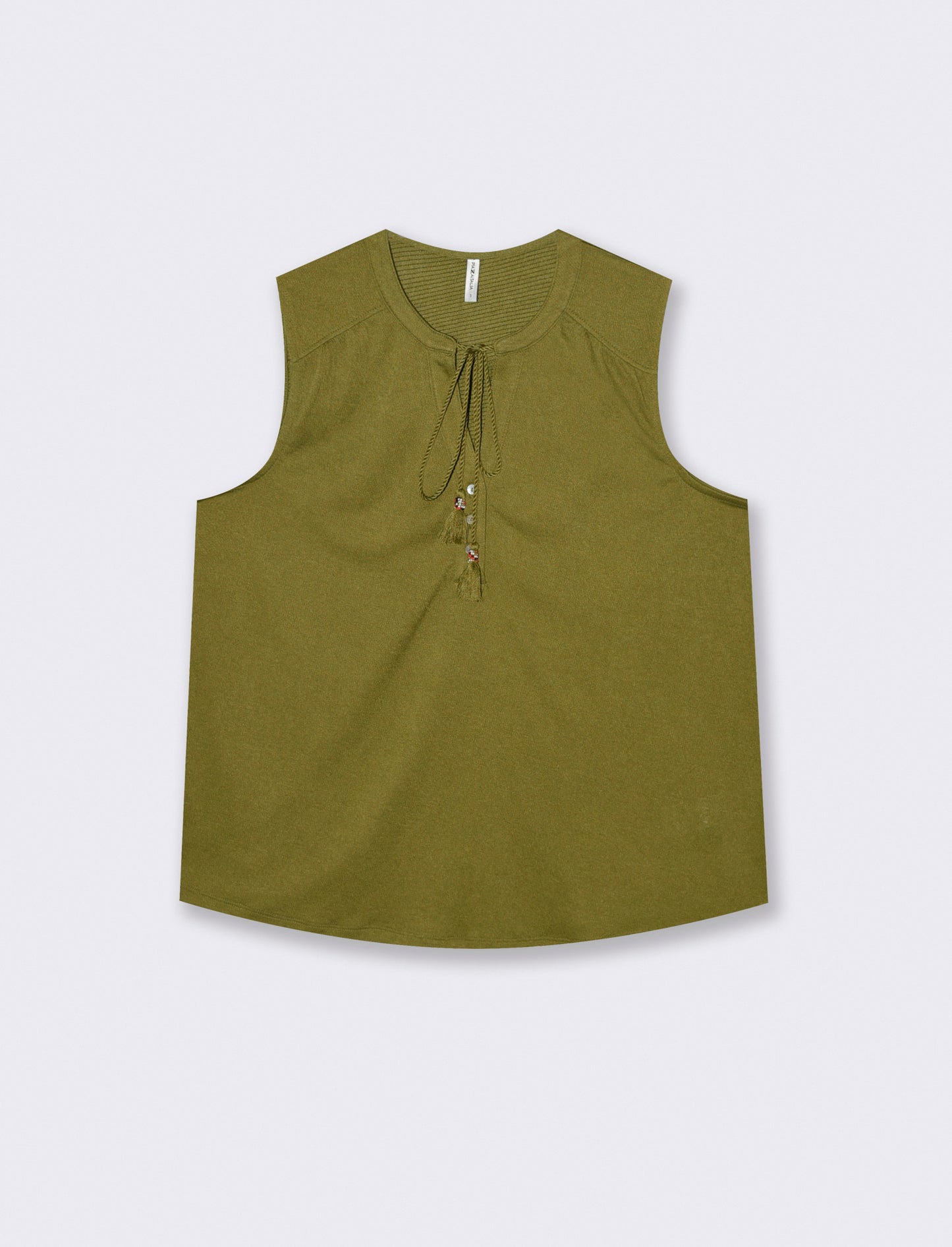 Camicia Giromanica con Scollo a V e Laccetto - Verde abete