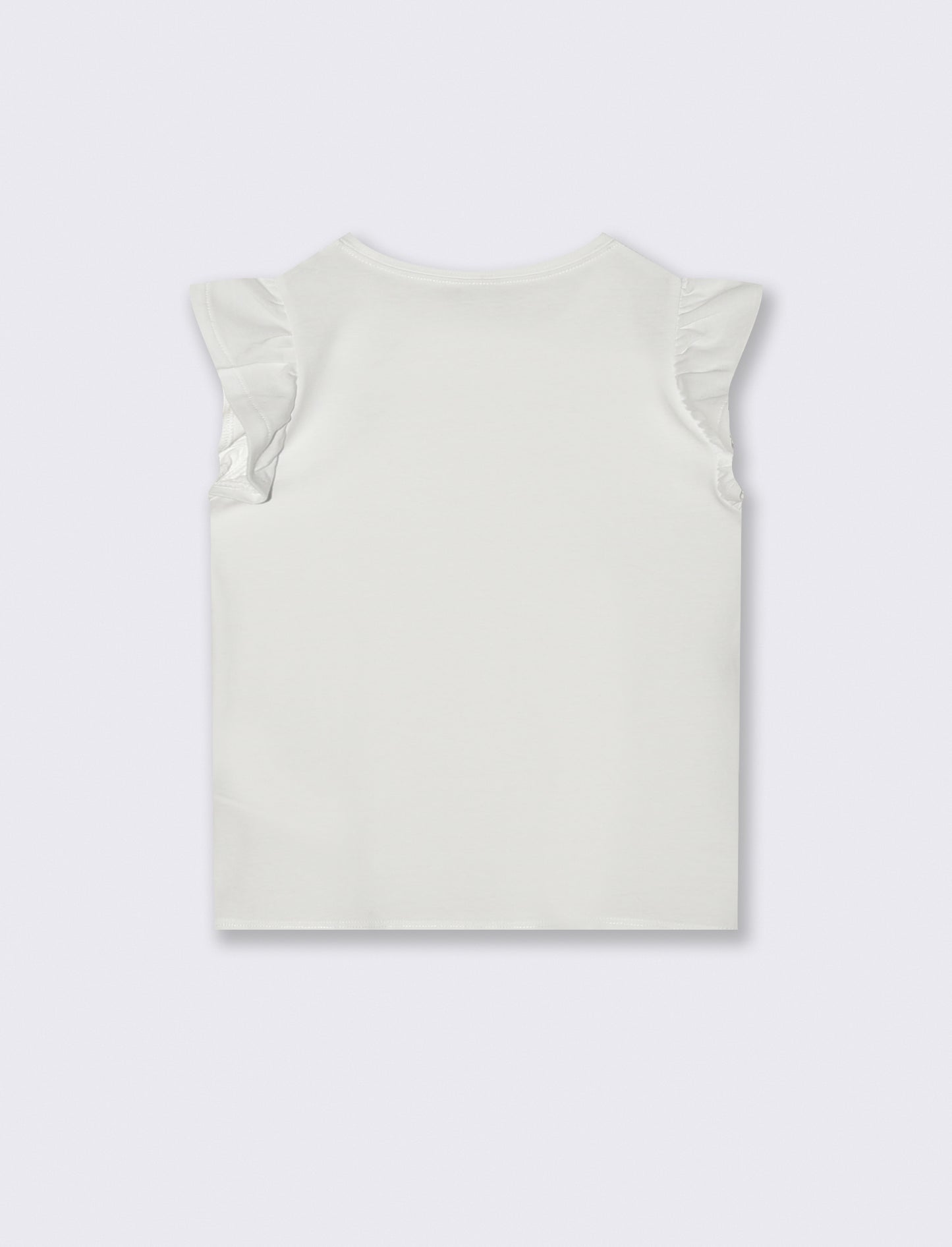 T-shirt mezza manica con volant e stampa lucida - Bianco