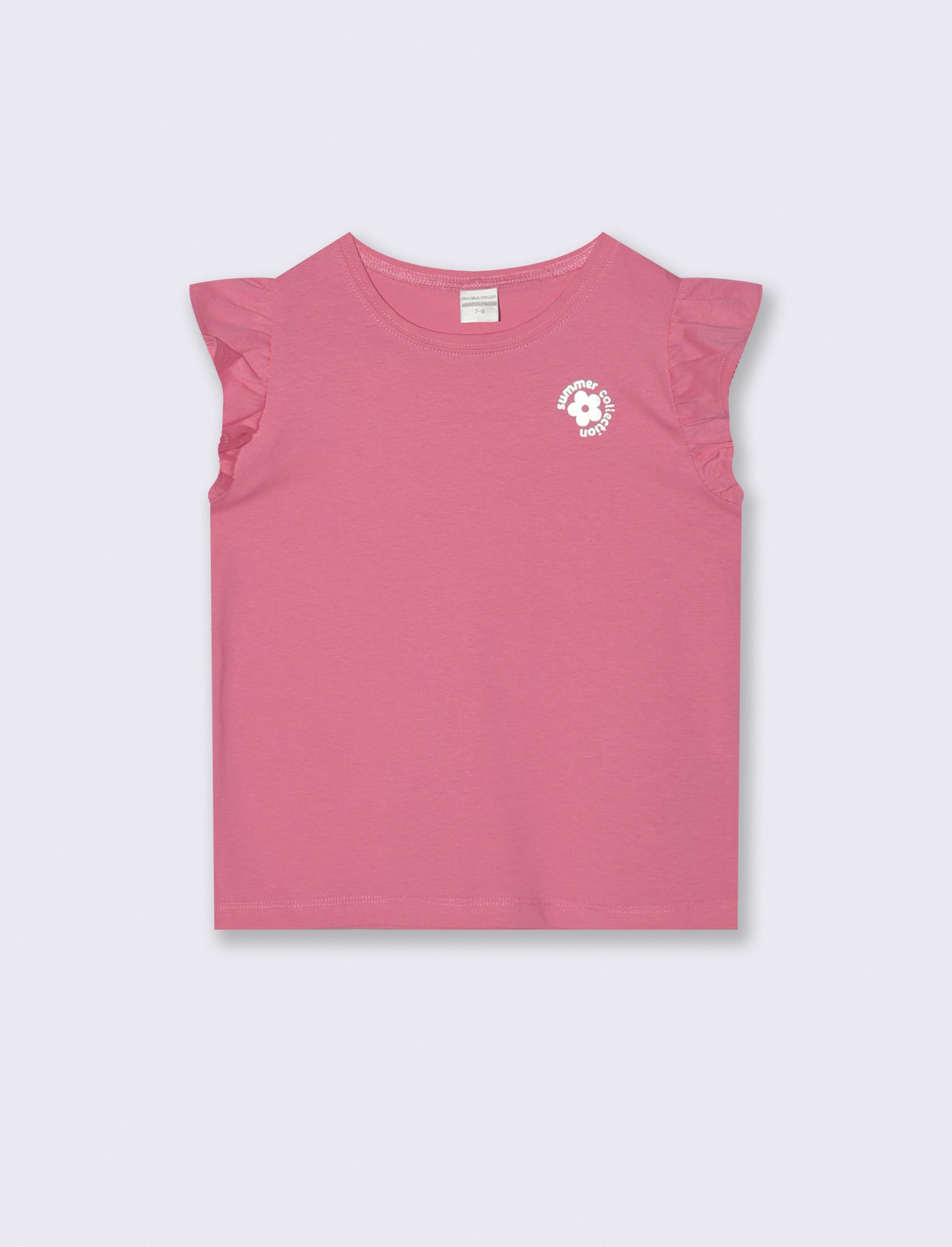 T-shirt mezza manica con volant e stampa lucida - Rosa big bubble