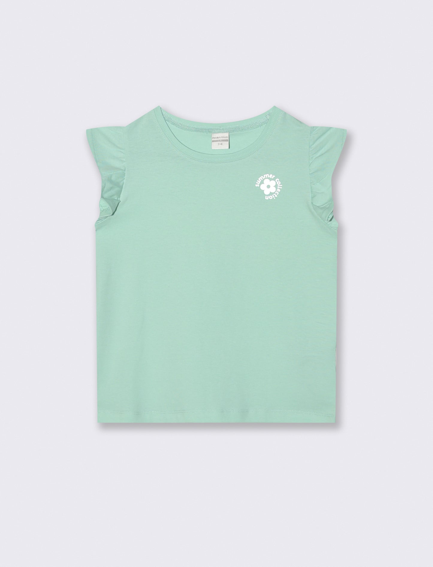T-shirt mezza manica con volant e stampa lucida - Verde acqua