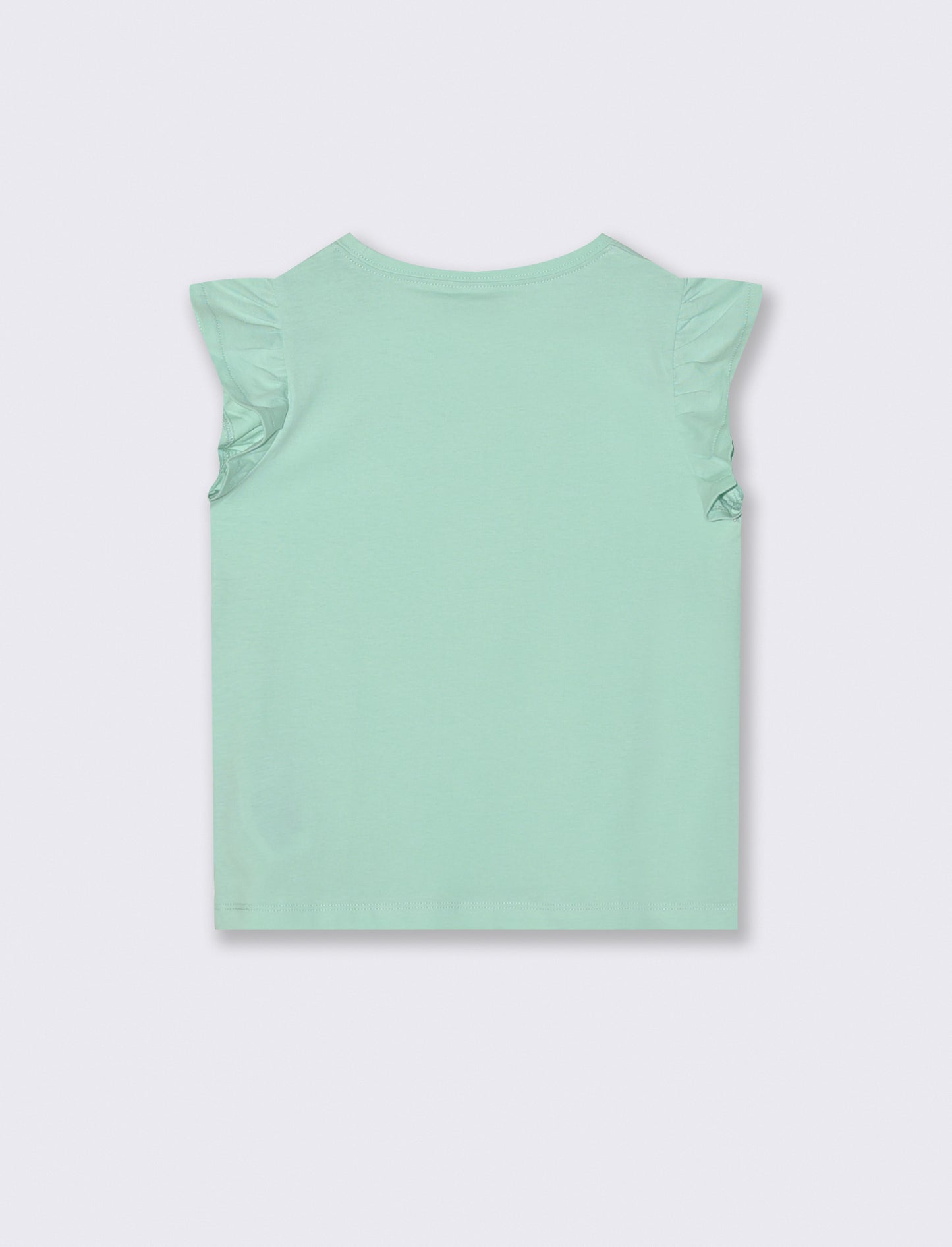 T-shirt mezza manica con volant e stampa lucida - Verde acqua