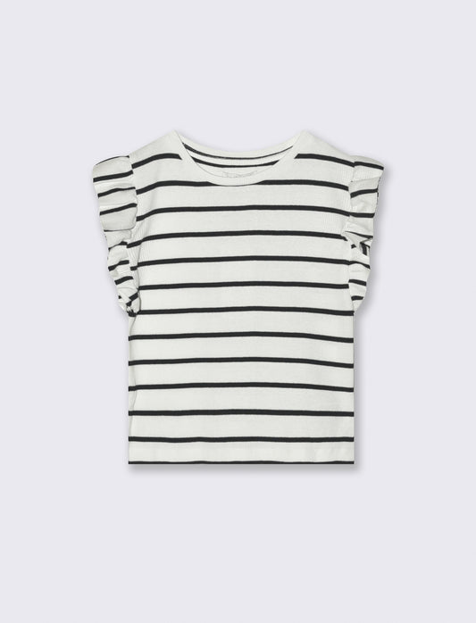 T-shirt da bambina in costina a righe - Bianco-nero