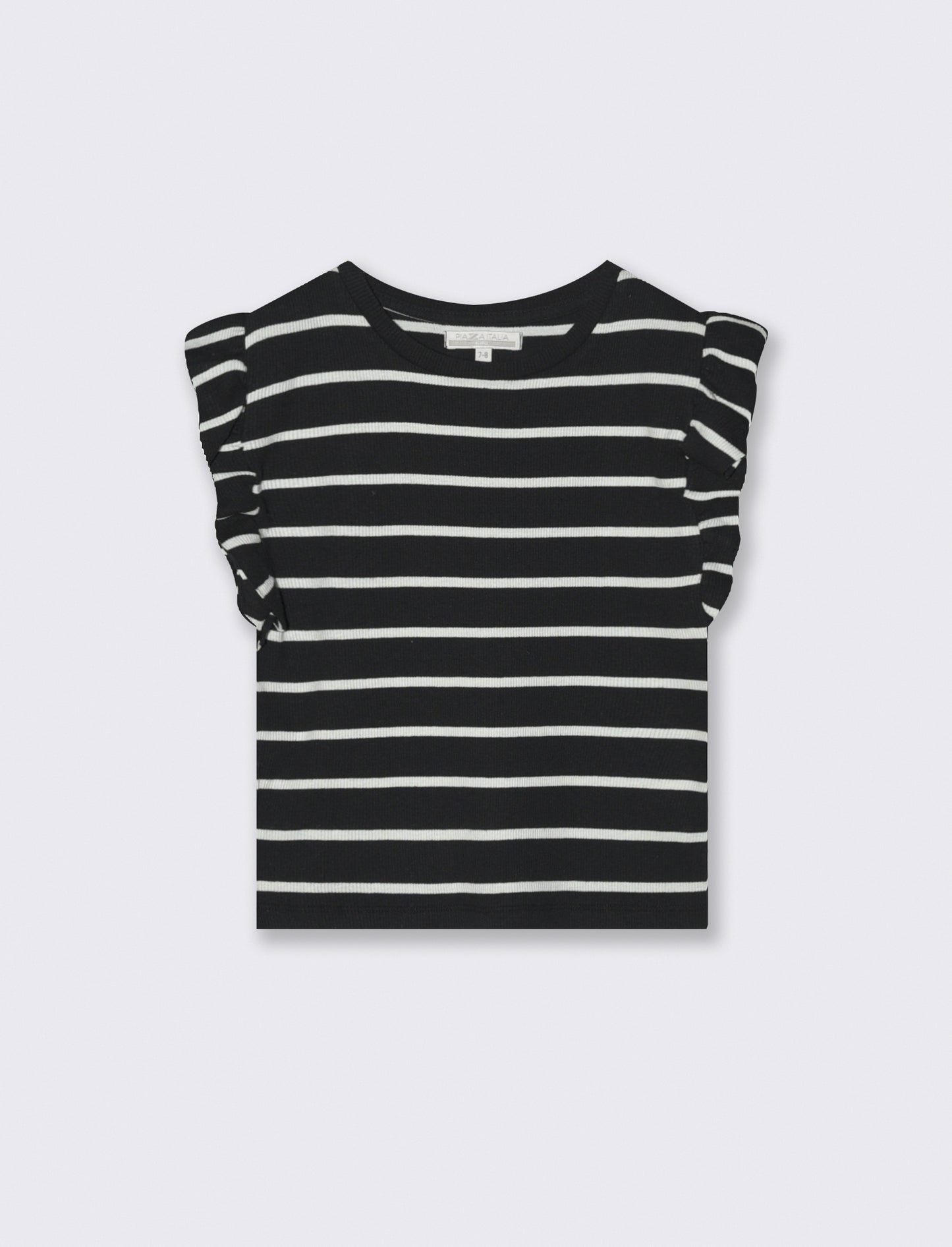 Striped ribbed girlâ€s T-shirt - Black