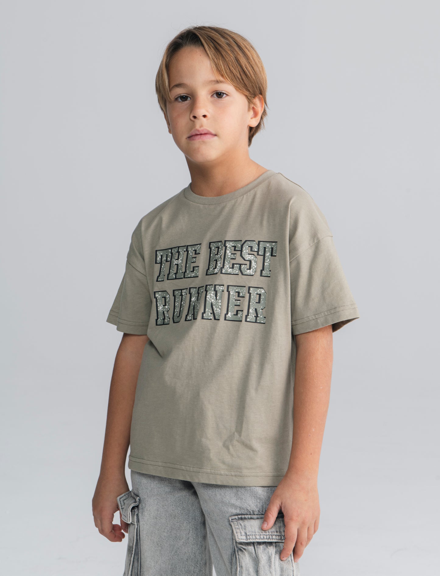 T-shirt oversize in jersey con stampa - Grigio mastice