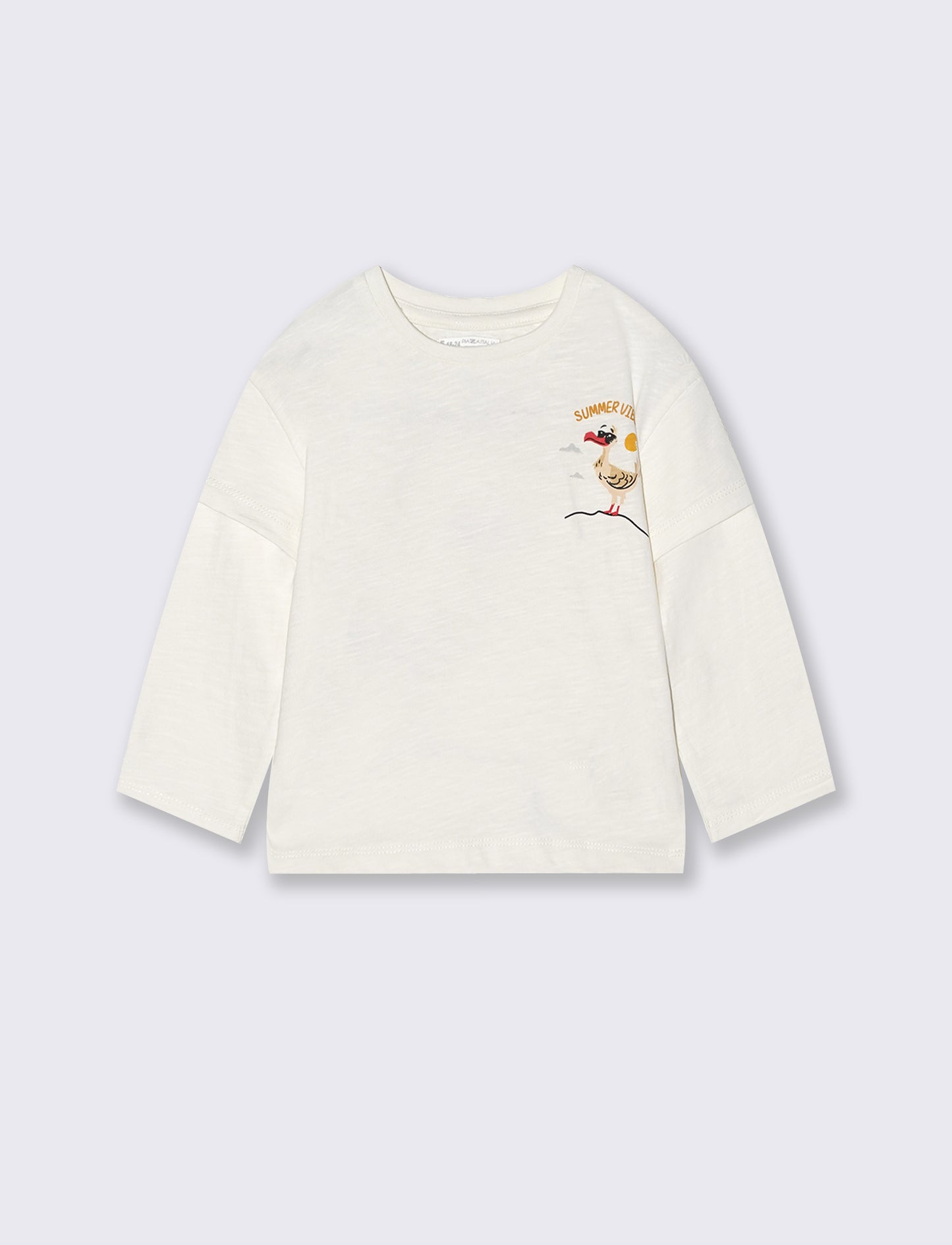 T-shirt girocollo con doppia manica - Bianco