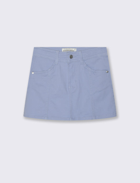 Gonna elastica con tasche e pinces - Azzurro