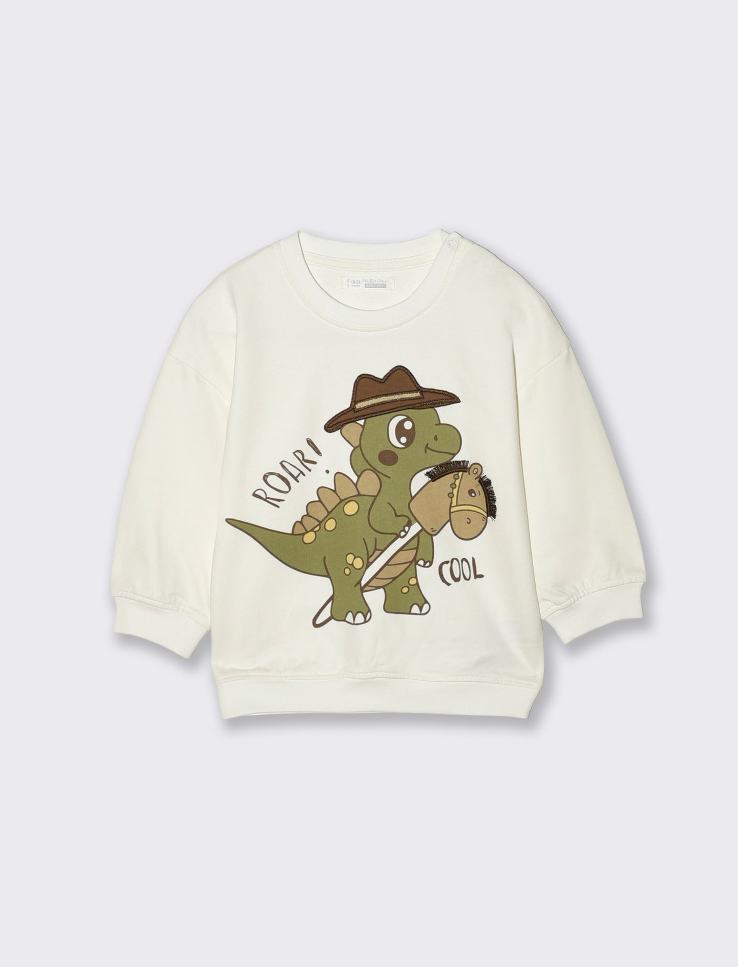 Crewneck sweatshirt with dinosaur and fringes - White