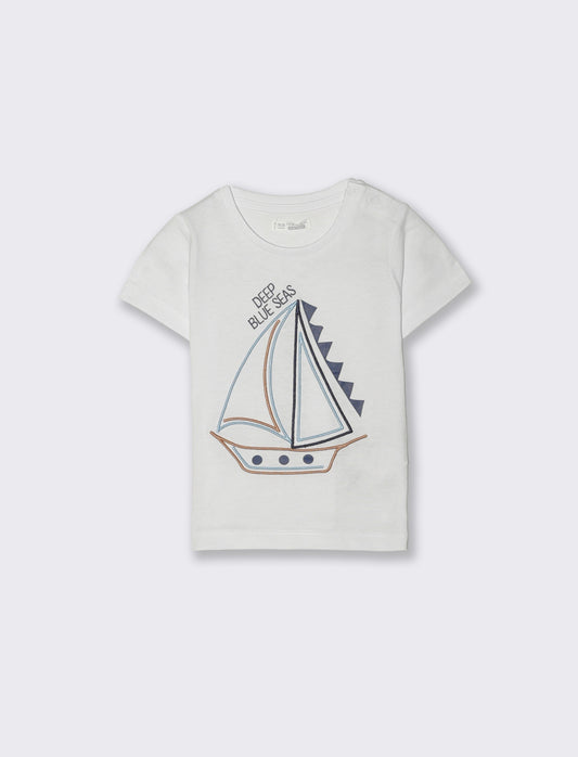 Tshirt girocollo con ricamo colorato - Bianco