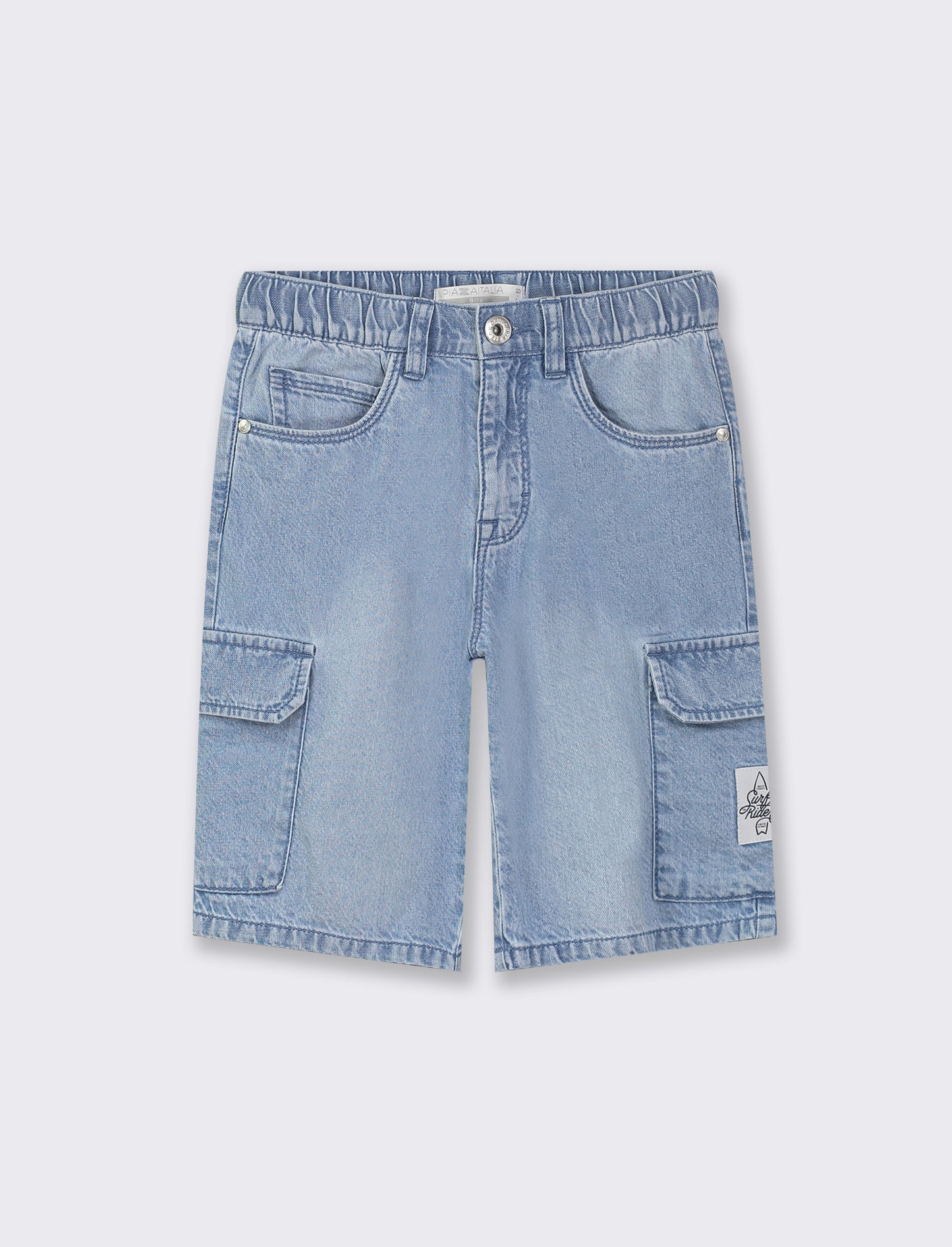 Denim Cargo Bermuda 100% Cotton - Loose Fit Street Style - Blue