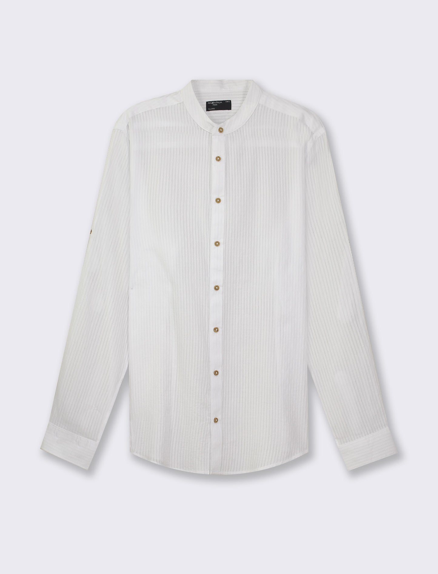 Camicia coreana in tessuto operato leggero - Bianco