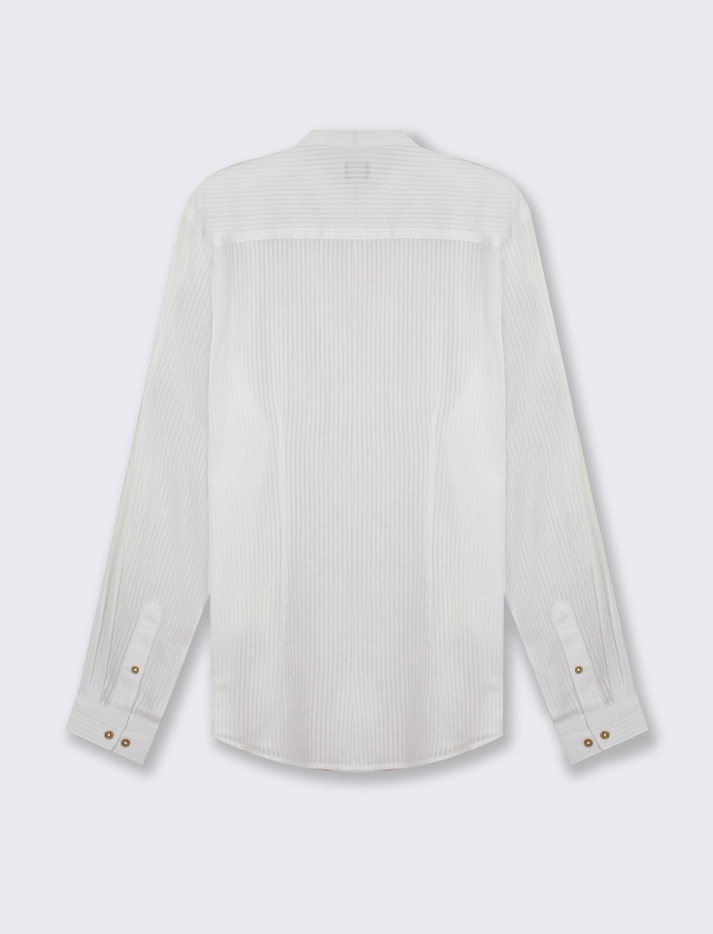 Lightweight Regular Fit Shirt with Korean Collar and Wooden Button Closure - White