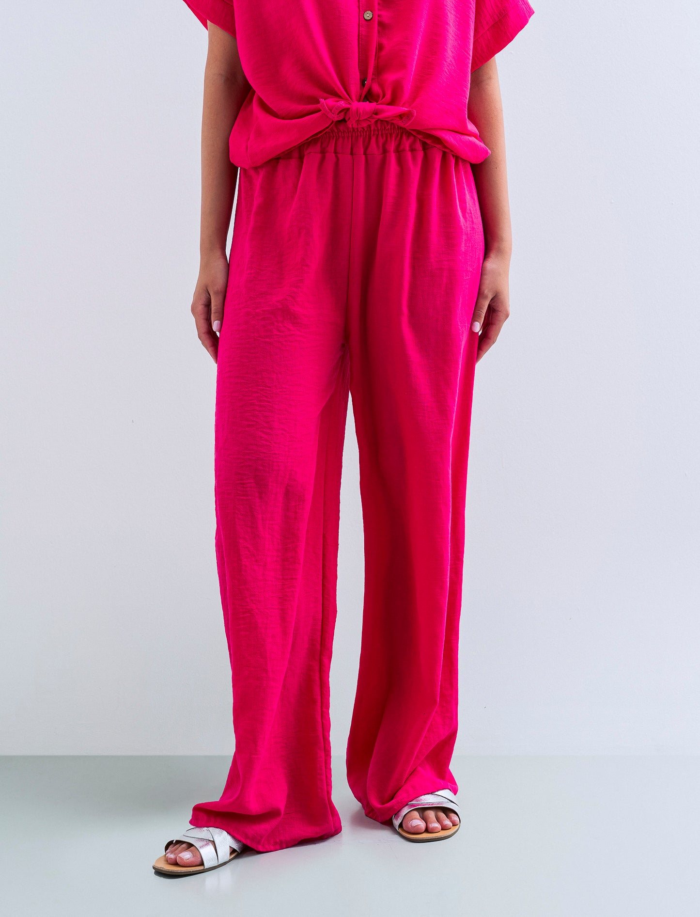 Pantalone palazzo con elastico - Fuxia