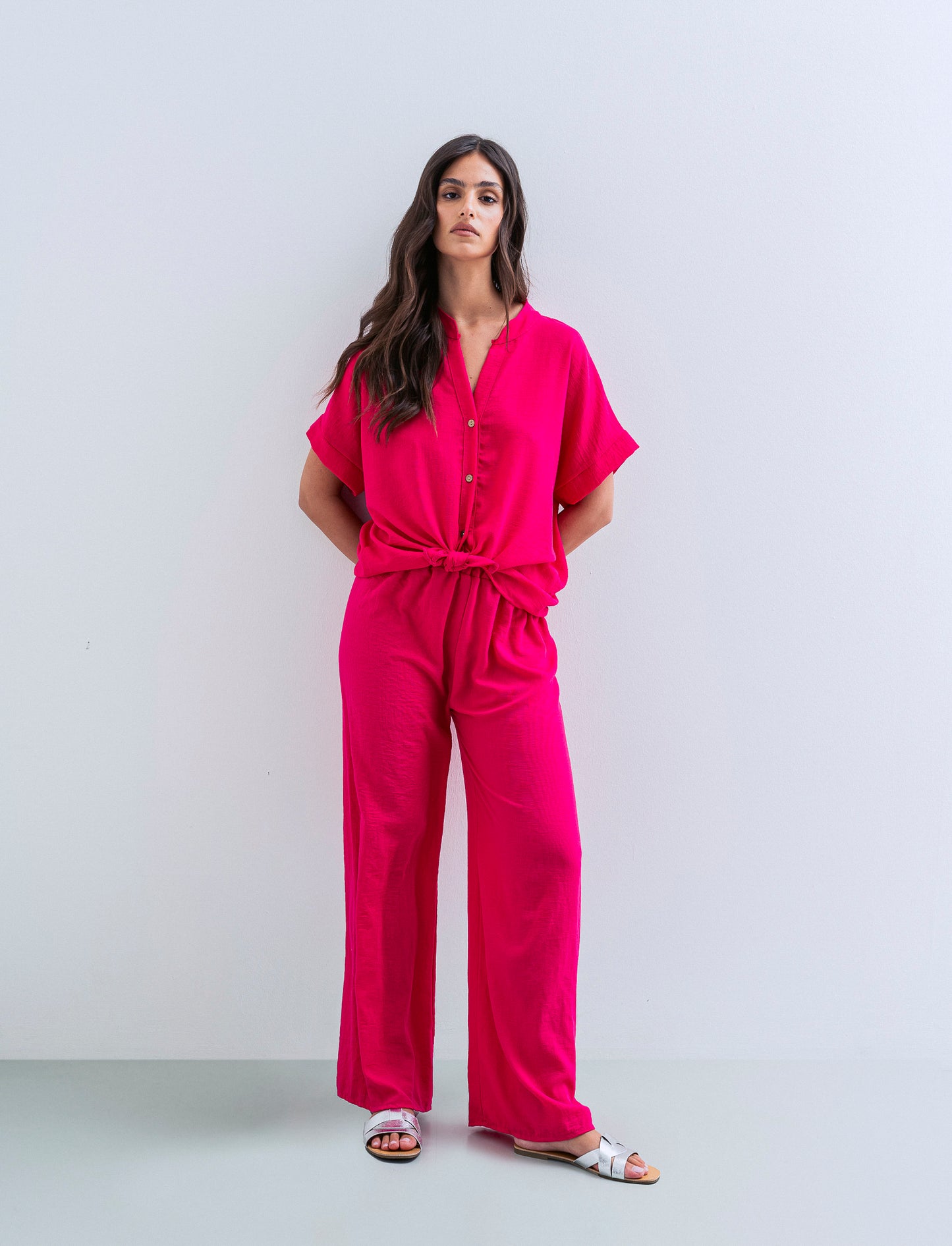 Pantalone palazzo con elastico - Fuxia