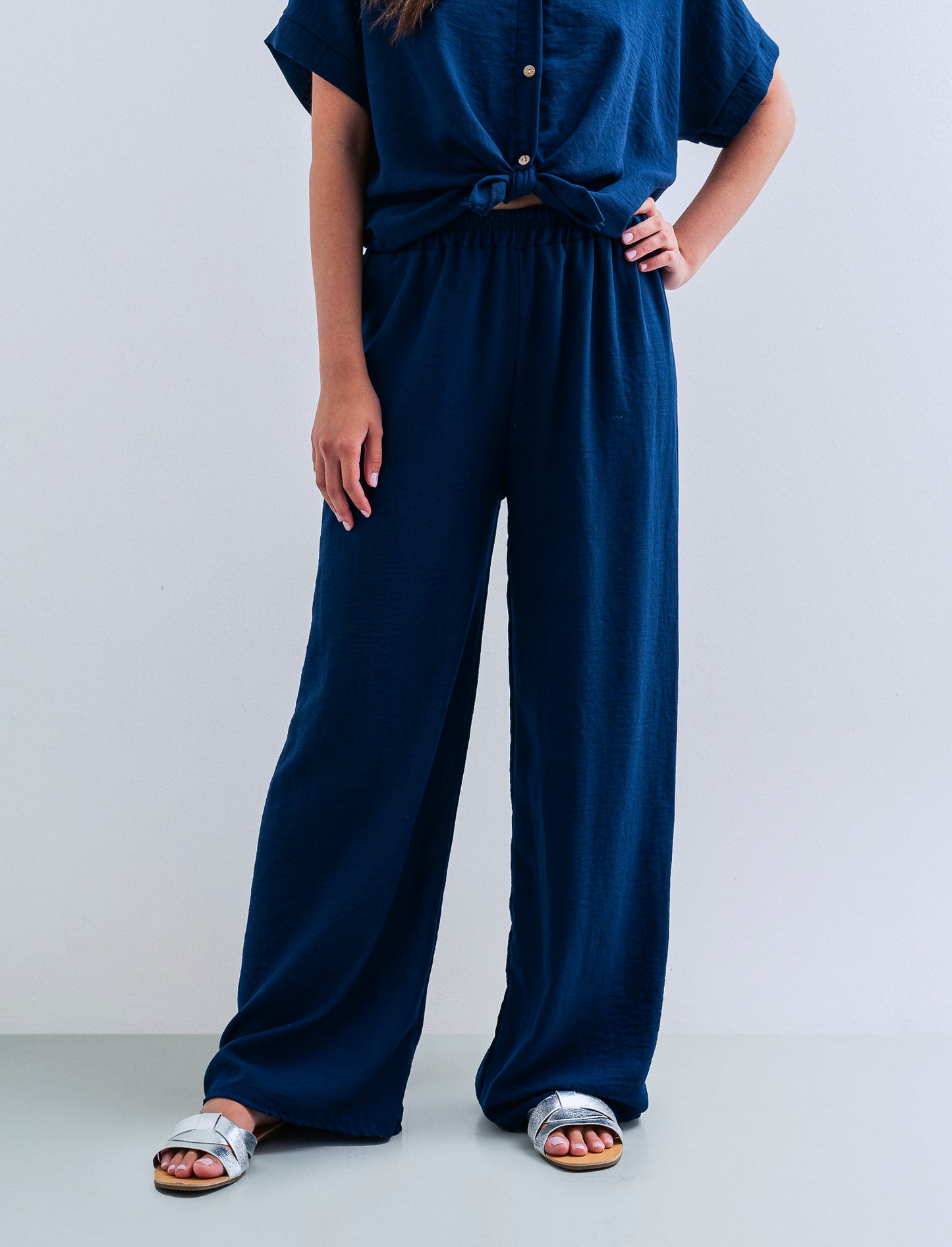 Pantalone palazzo con elastico - Blu