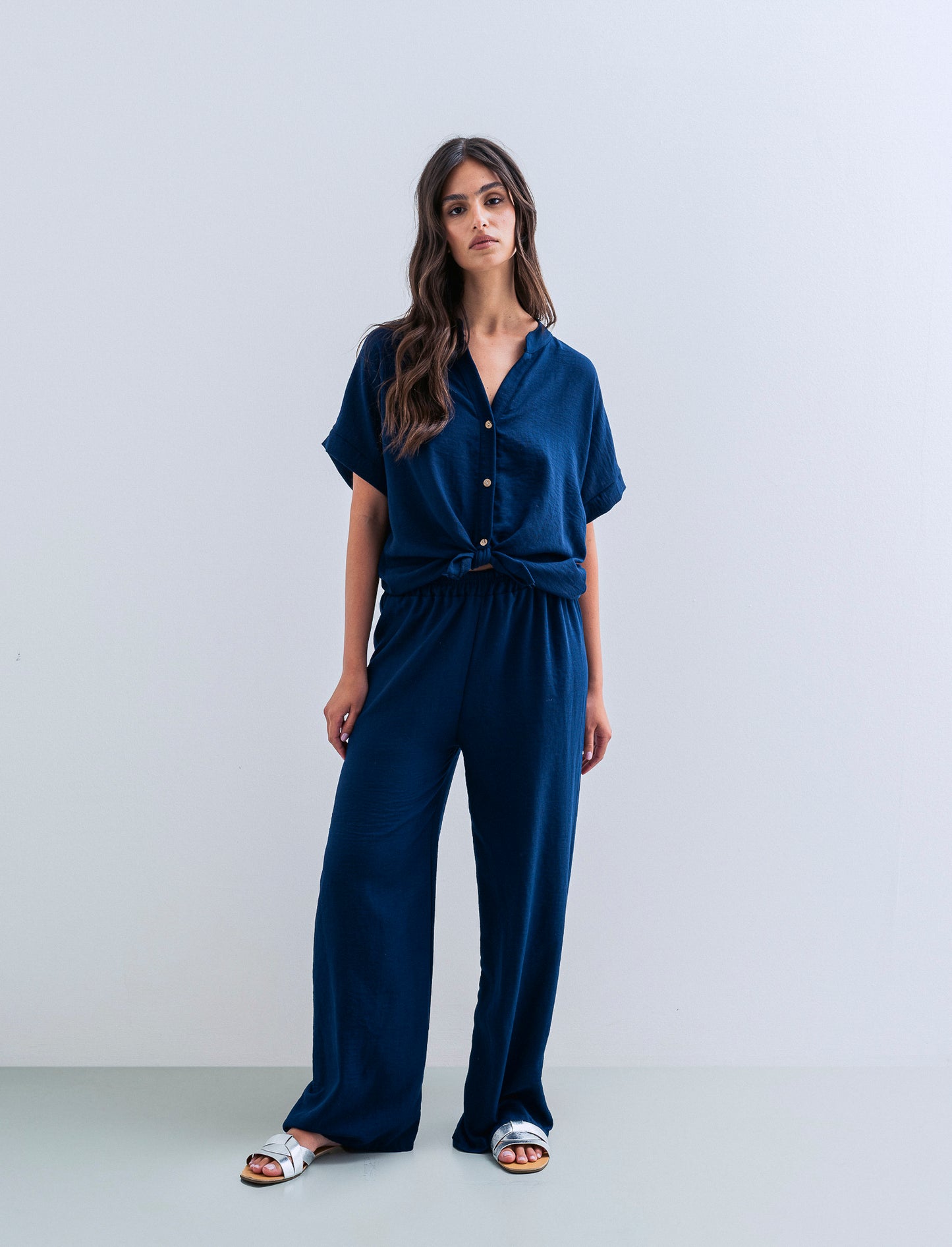 Pantalone palazzo con elastico - Blu