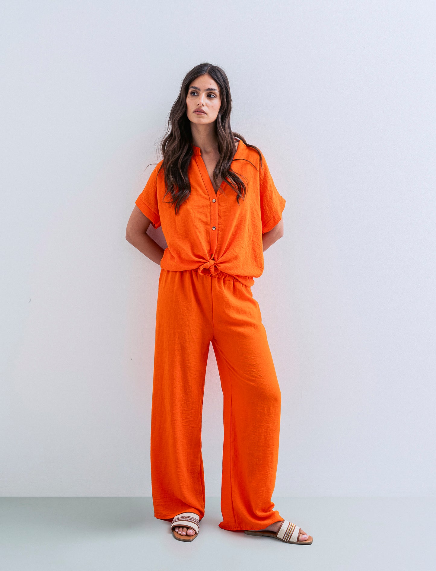 Pantalone palazzo con elastico - Arancio