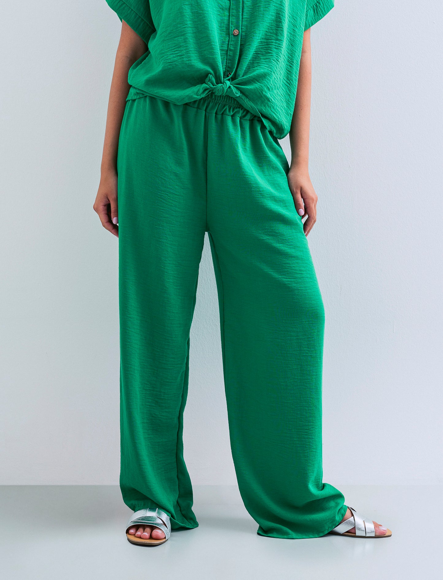 Pantalone palazzo con elastico - Verde