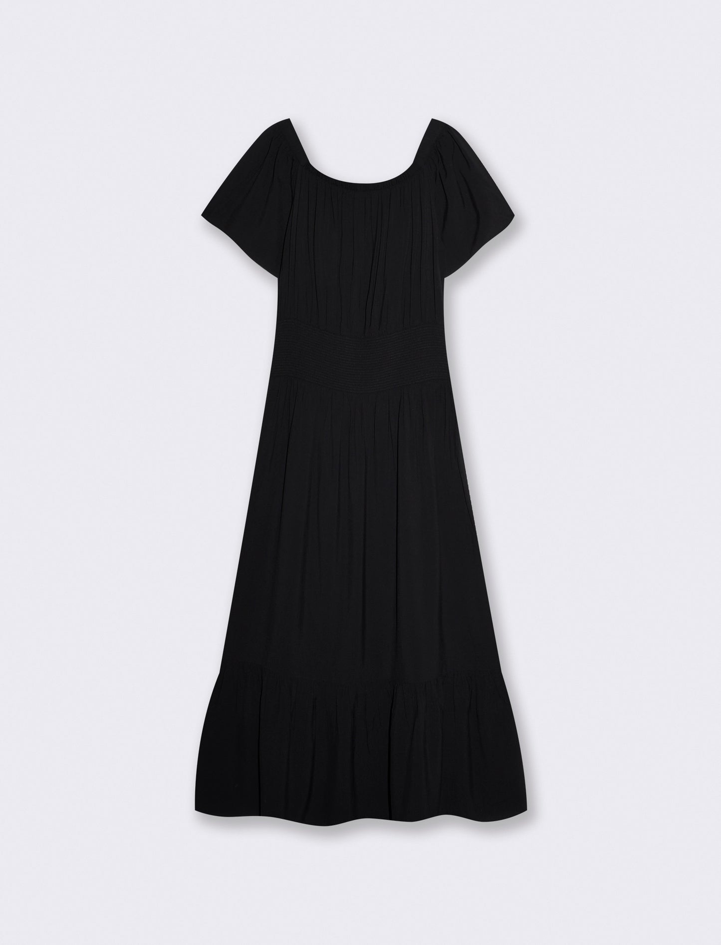 Vestito lungo off shoulder con arricciature - Nero