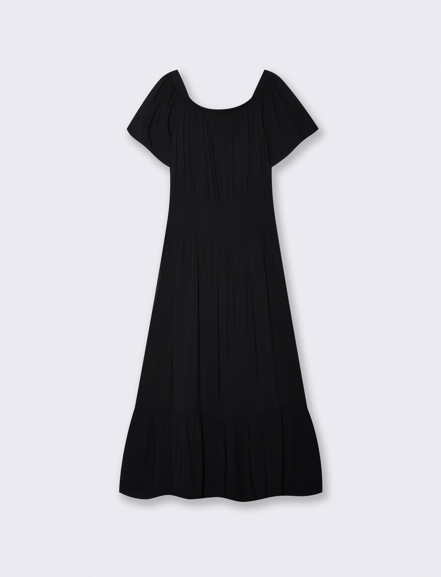 Vestito lungo off shoulder con arricciature - Nero