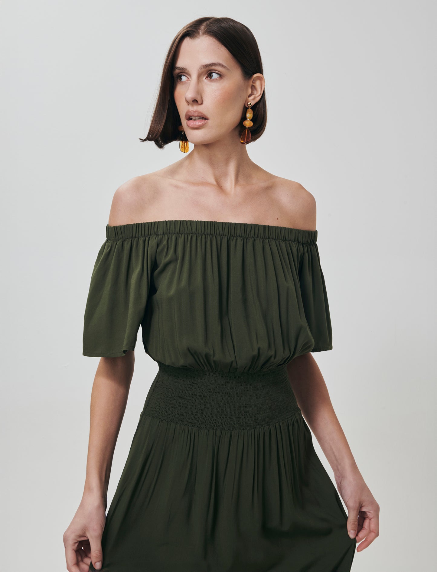 Vestito lungo off shoulder con arricciature - Kaky 1