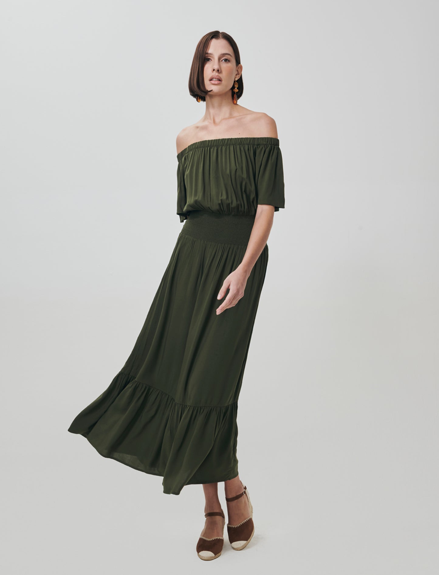 Vestito lungo off shoulder con arricciature - Kaky 1