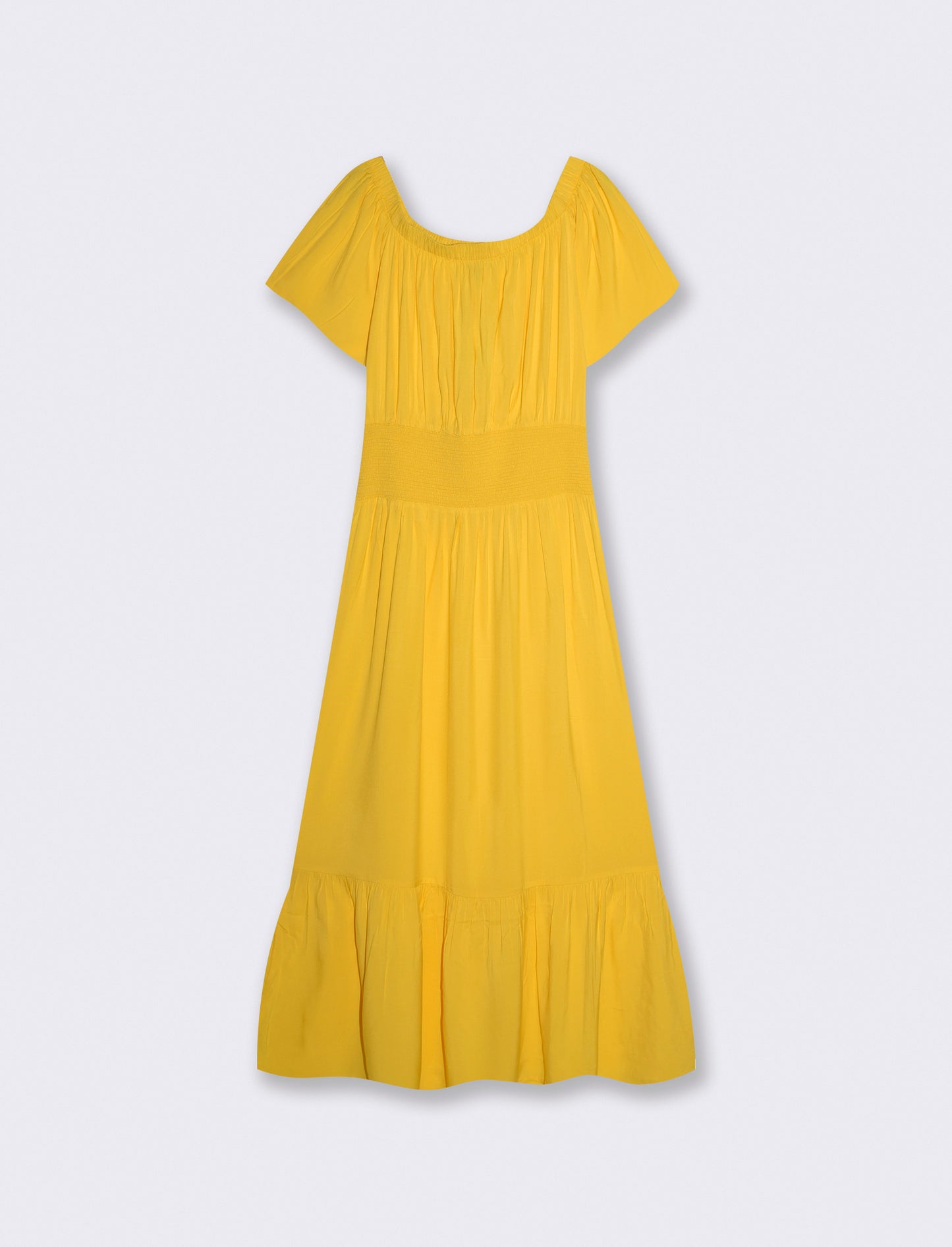 Vestito lungo off shoulder con arricciature - Giallo limone