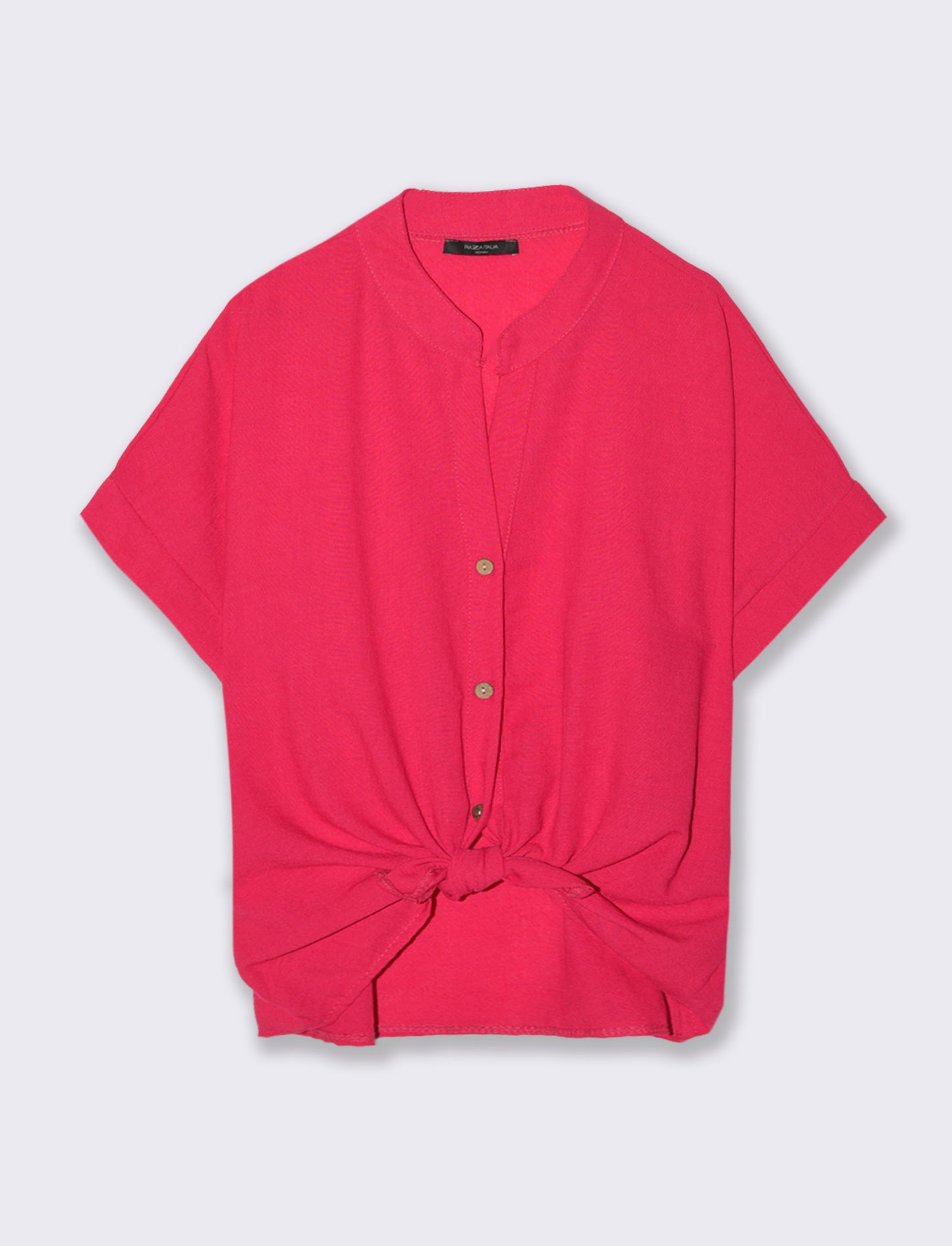 Camicia mezza manica collo coreana - Fuxia